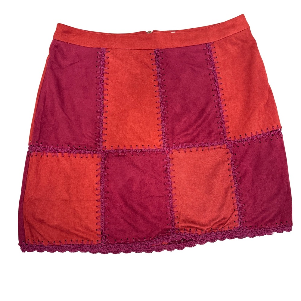 Honey Belle Patchwork Skirt Crochet Trim Mini A-Line Festivalcore‎ L